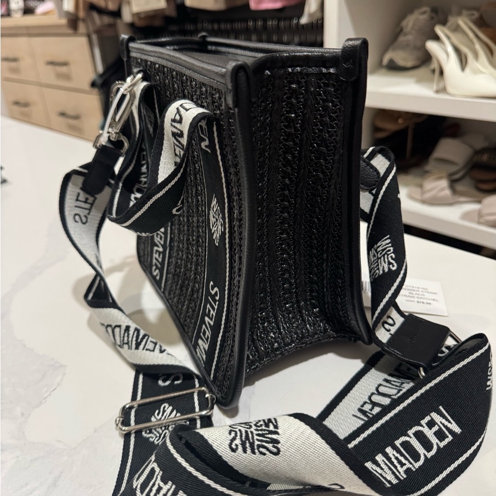 Steve Madden Black Woven Crossbody with Logo Strap
